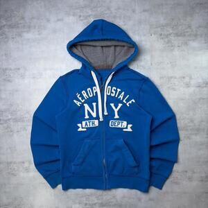Y2K Blue Aeropostale Grunge Skater Thermal Distressed Zip Up Hoodie